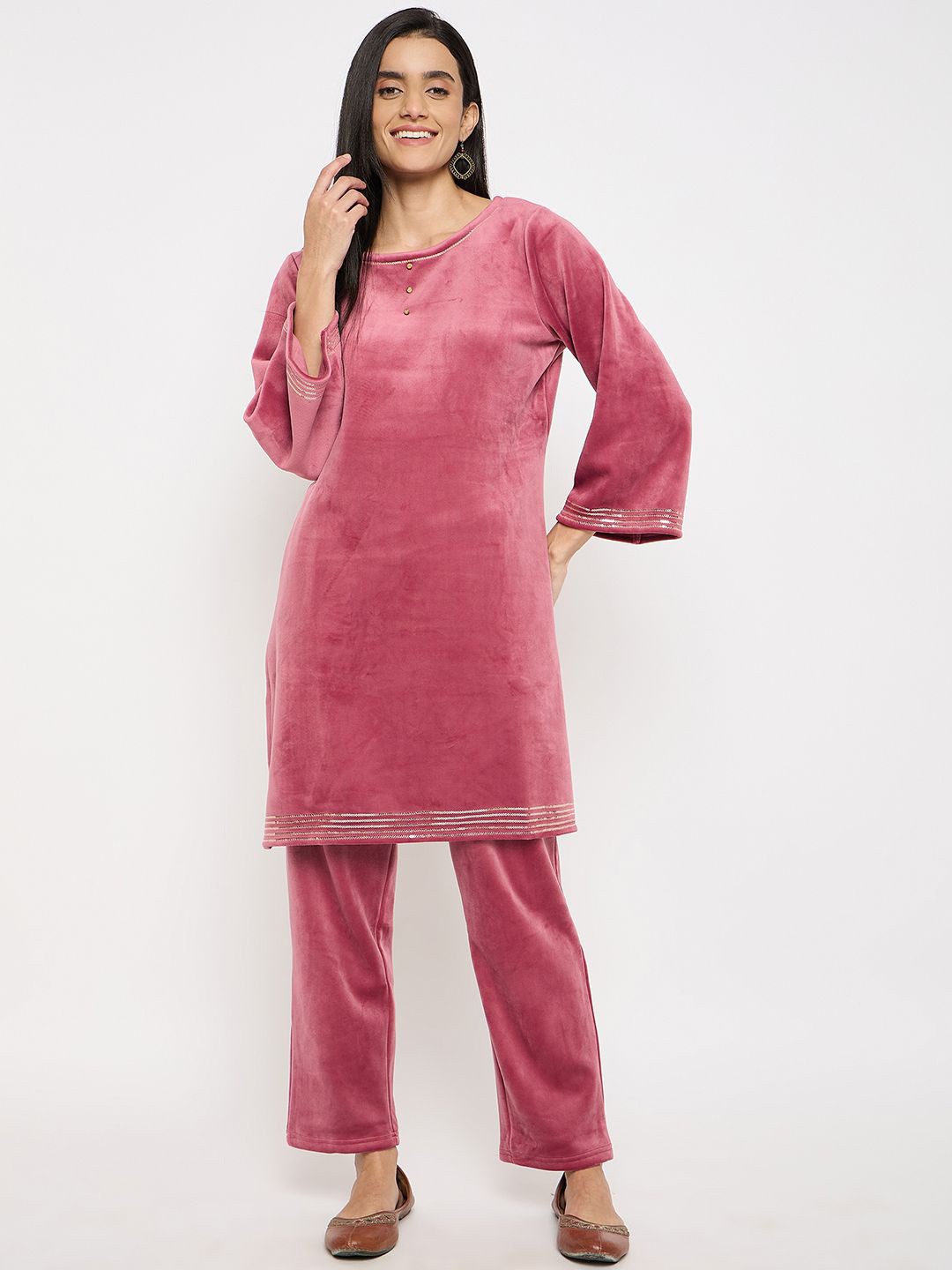 

Camey Straight Kurta With Trouser, Pink