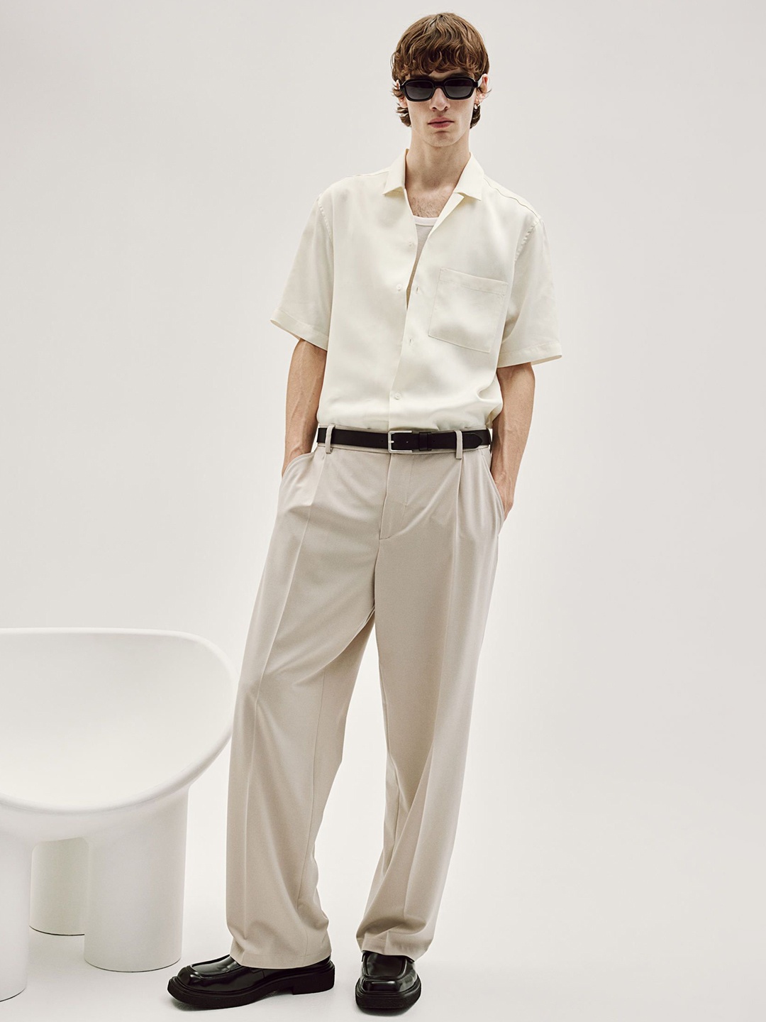 

H&M Regular Fit Lyocell Resort Shirt, White