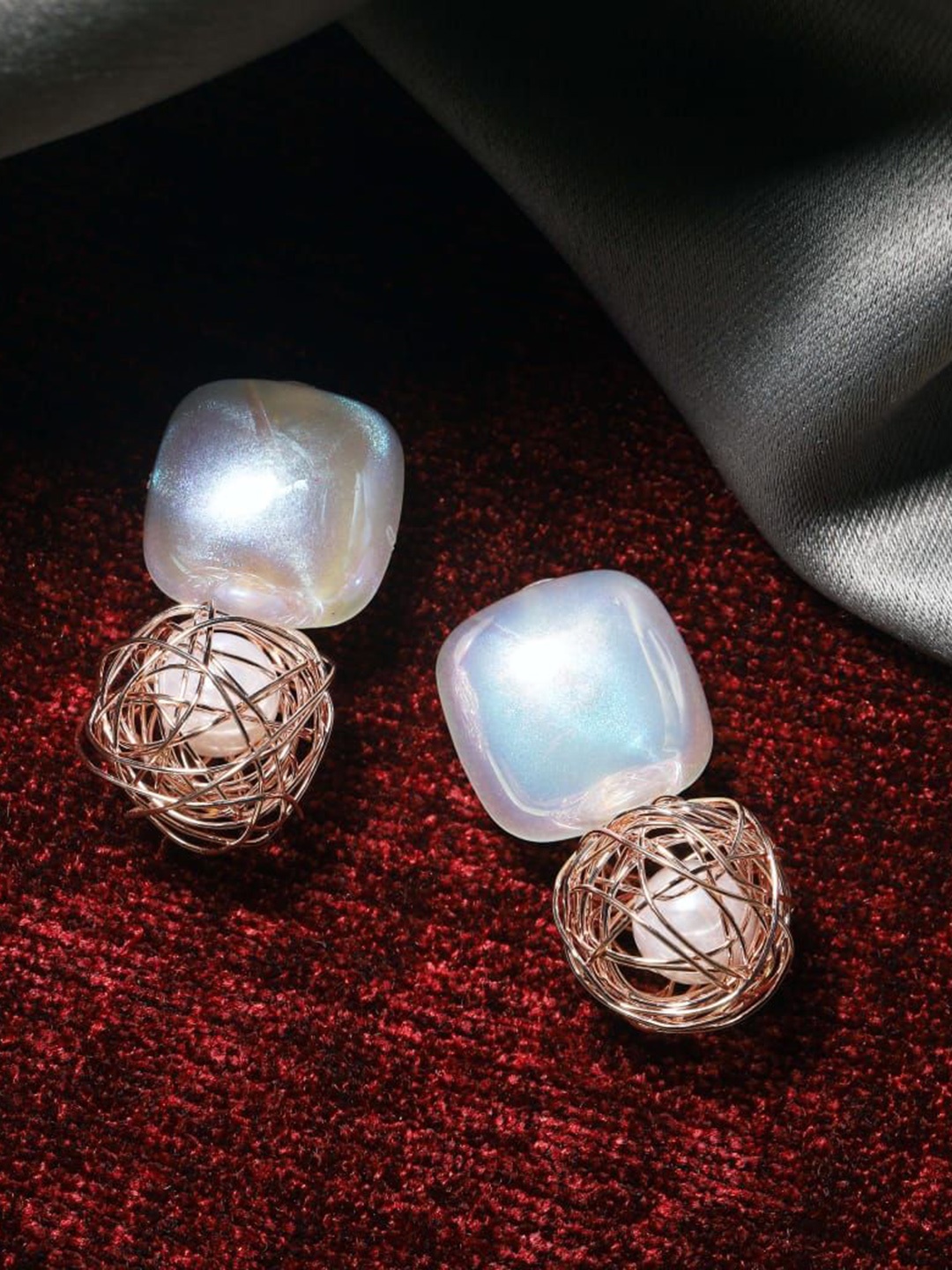 

Maansh Rose Gold-Plated Contemporary Drop Earrings