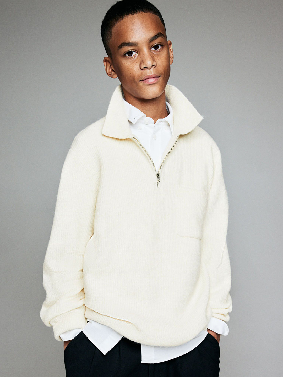 

H&M Zip-Top Polo Jumper, White