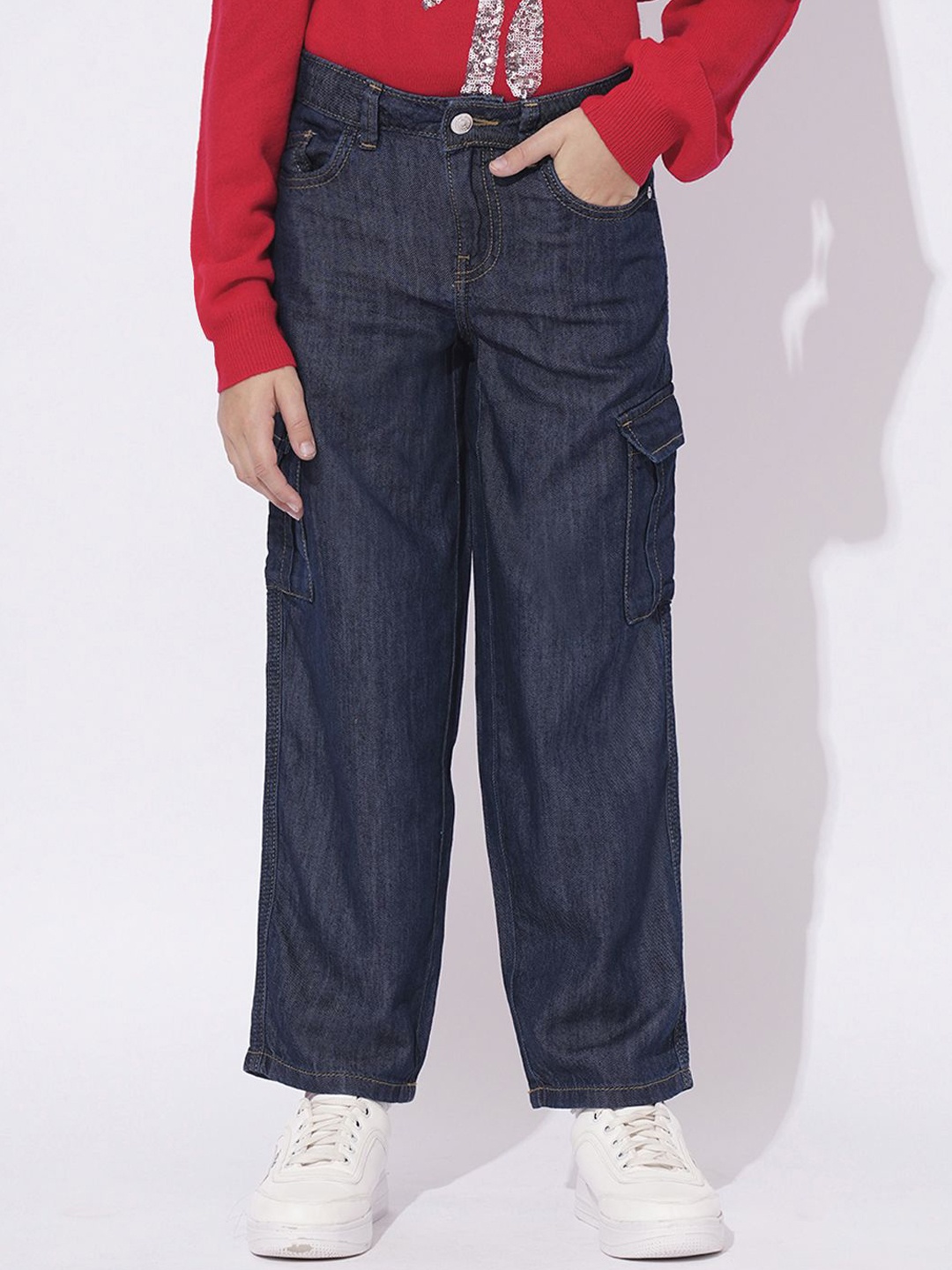 

Vero Moda Girls Straight Fit High-Rise Cargo Styles Jeans, Blue