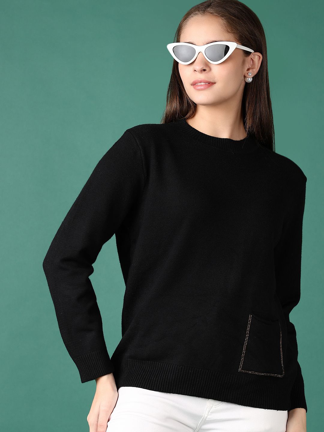 

V-Mart Women Cotton Solid Pullover, Black