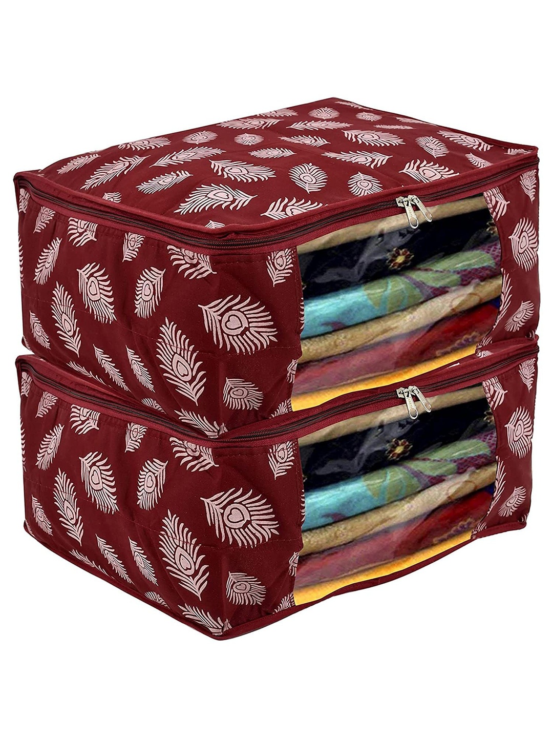 

Kuber Industries Maroon 2 Pieces Floral Printed Drawer Organiser