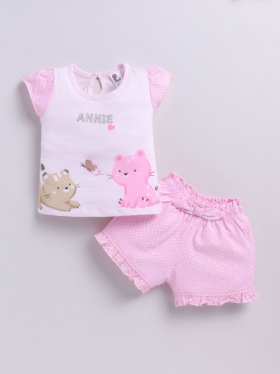 

Annie Girls Printed Pure cotton Top with Shorts, Pink