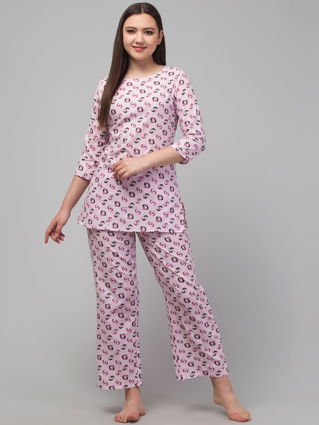 

Zuvino Printed Cotton Top With Pyjama, Pink