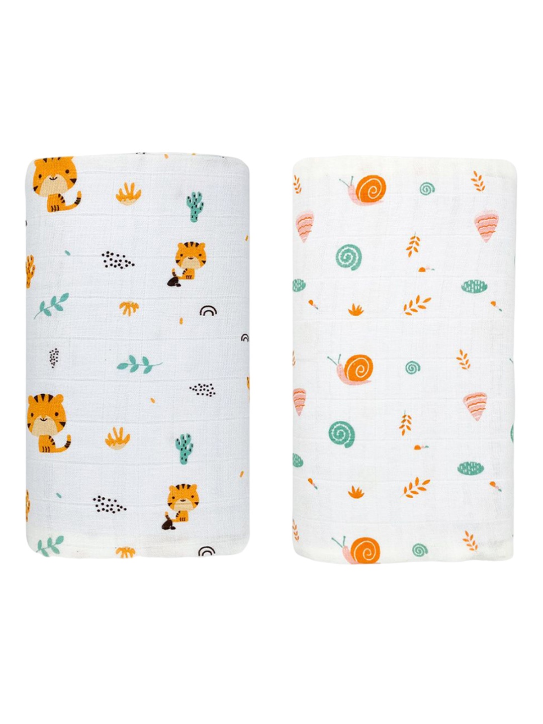 

BAESD Kids Pack Of 2 Printed Cotton Towel & Swaddle Cloth, White