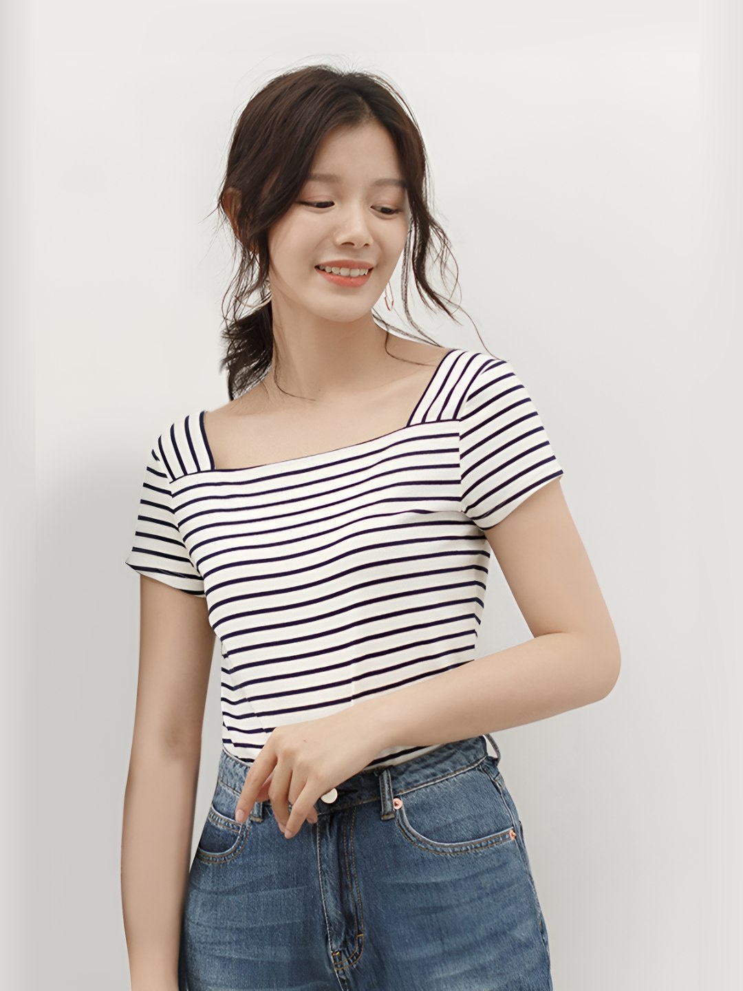

LULU & SKY Women Striped Cut Outs T-shirt, White