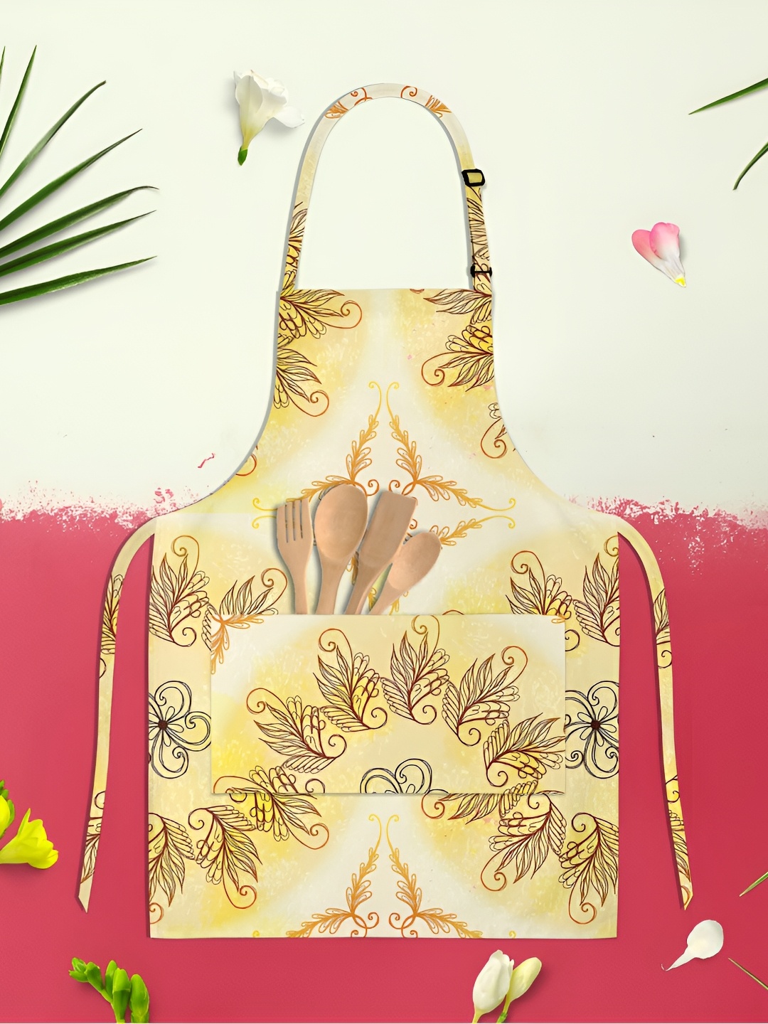 

ArtzFolio Beige & Yellow Printed Cotton Aprons