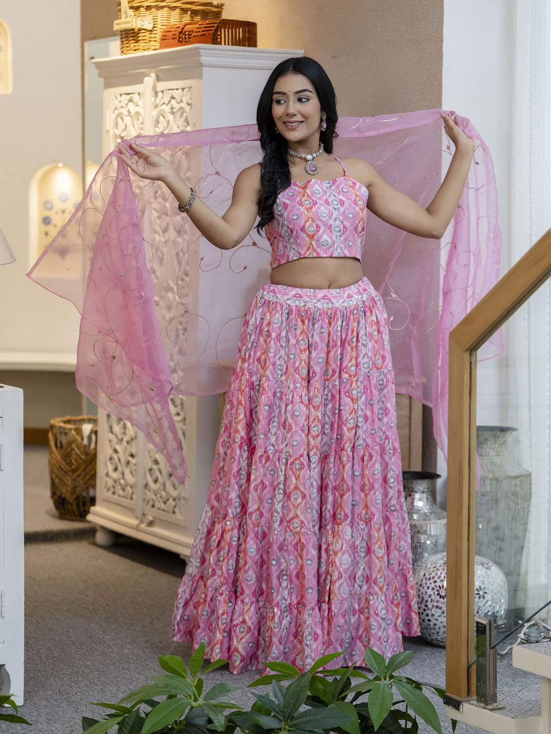 

KALINI Printed Ready to Wear Lehenga & Blouse With Dupatta, Pink