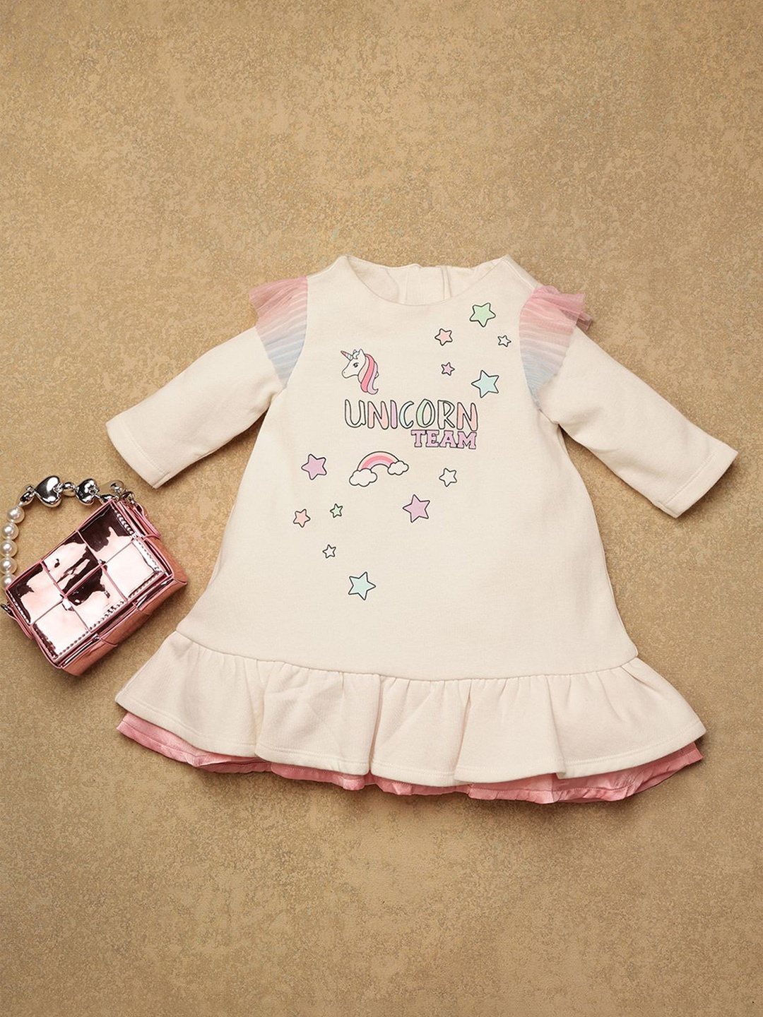 

One Friday Girls Cotton Printed A-Line Dress, Pink