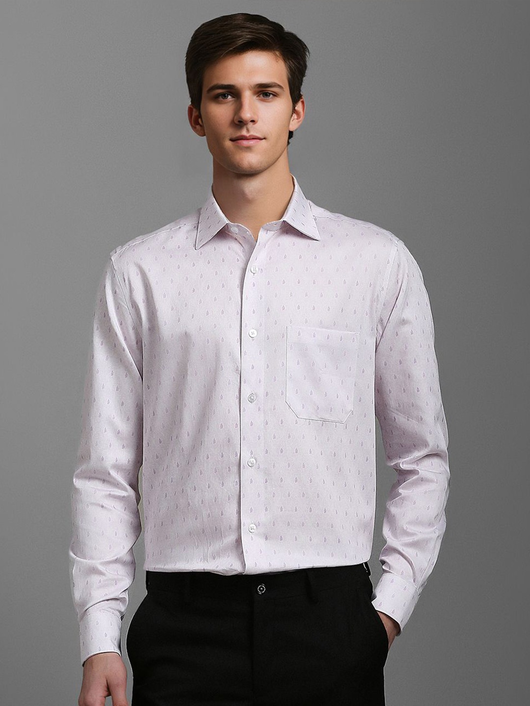 

Louis Philippe Men Classic Spread Collar Textured Cotton Formal Shirt, Lavender