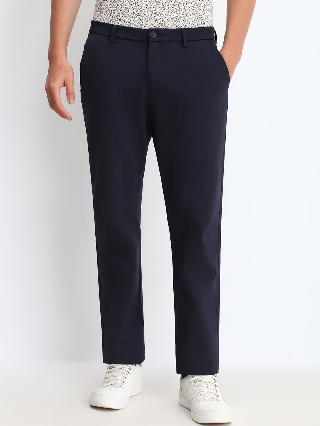 

Allen Solly Men Mid-Rise Regular Fit Trousers, Navy blue