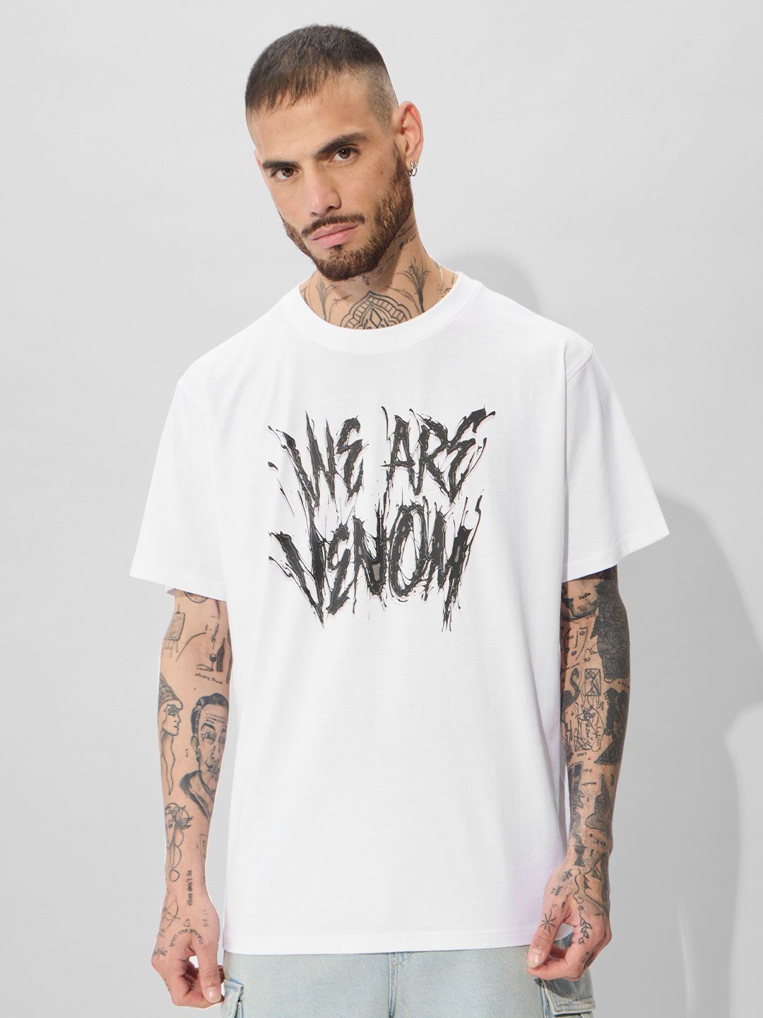 

The Souled Store Men Typography Printed Round Neck Cotton Venom T-shirt, White