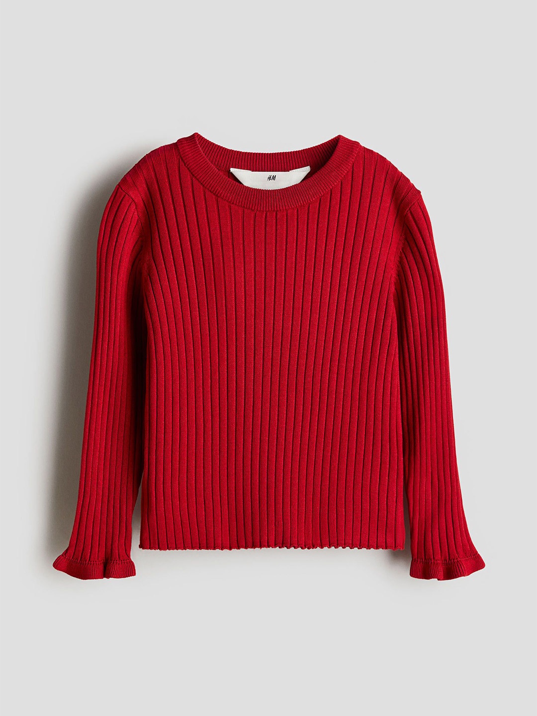 

H&M Girls Round Neck Long Sleeves Rib-Knit Jumper, Red