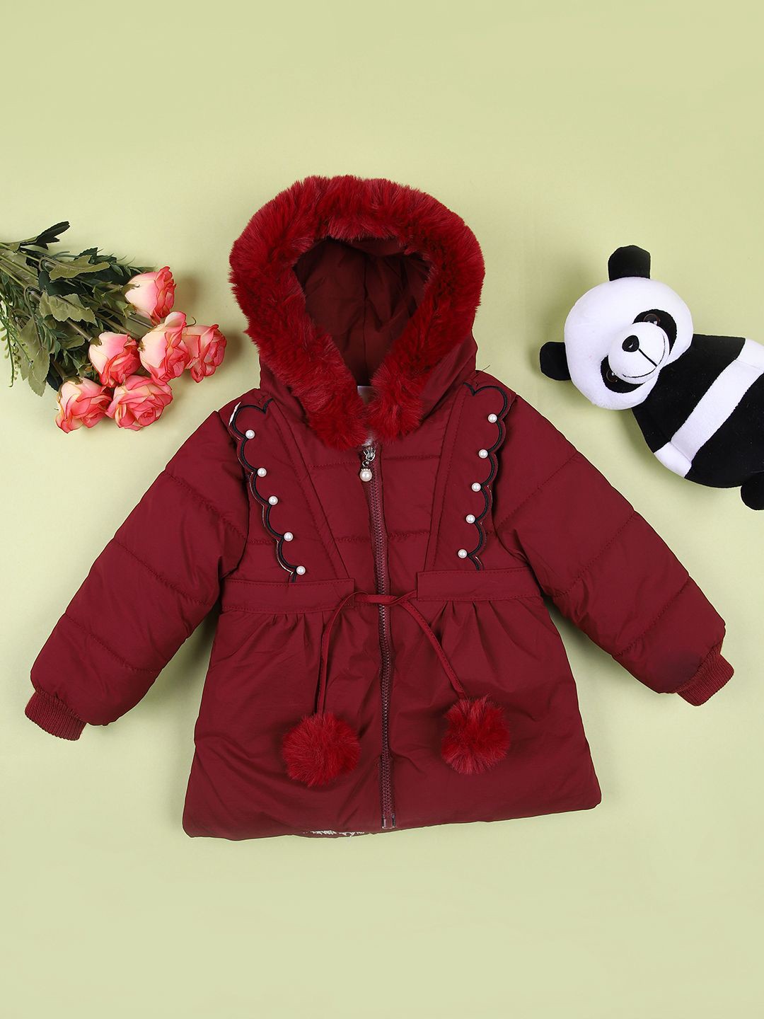 

V-Mart Girls Hooded Solid Cotton Casual Parka Jacket, Maroon