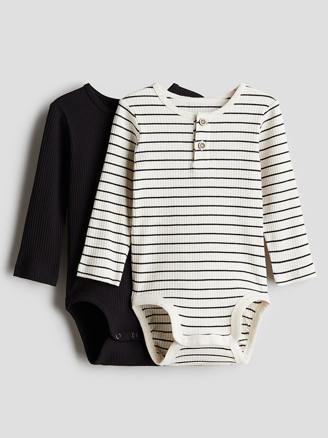 

H&M Boys 2-Pack Henley Bodysuits, Black