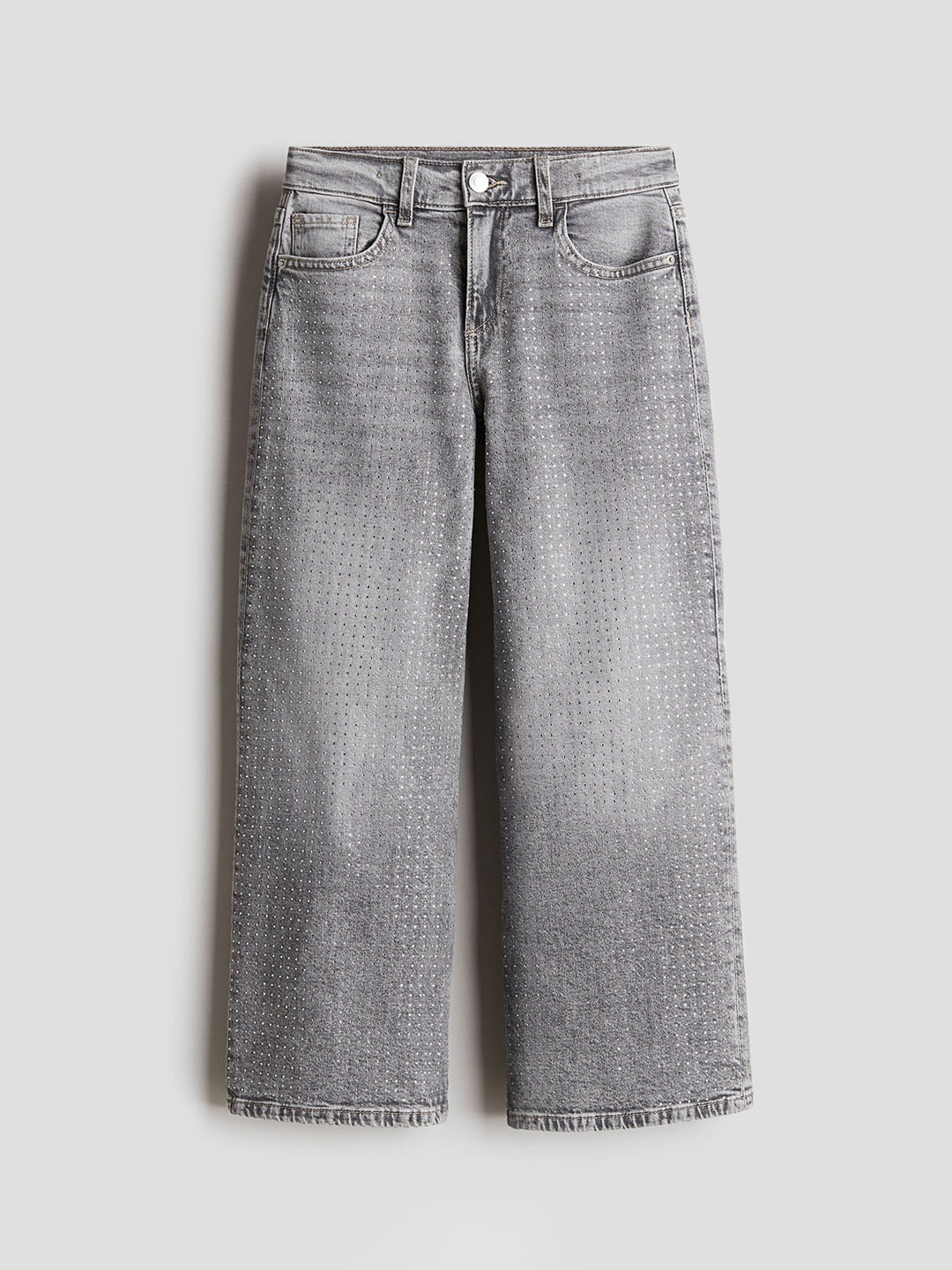 

H&M Girls Loose Fit Wide Leg Cargo Jeans, Grey
