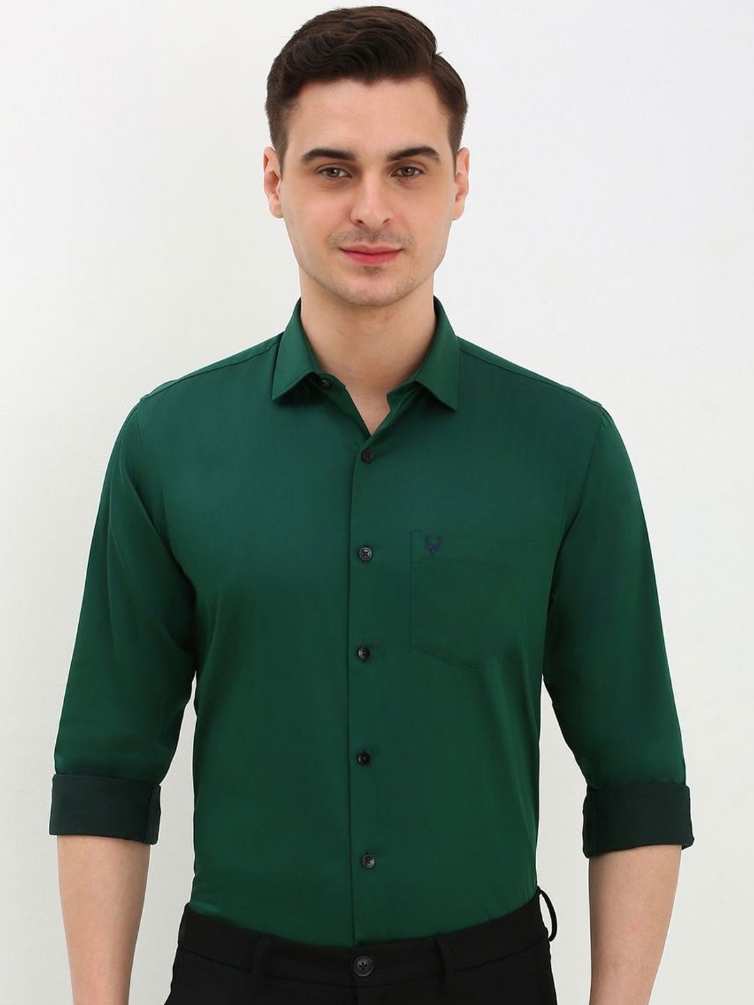 

Allen Solly Men Spread Collar Solid Cotton Slim Fit Formal Shirt, Green