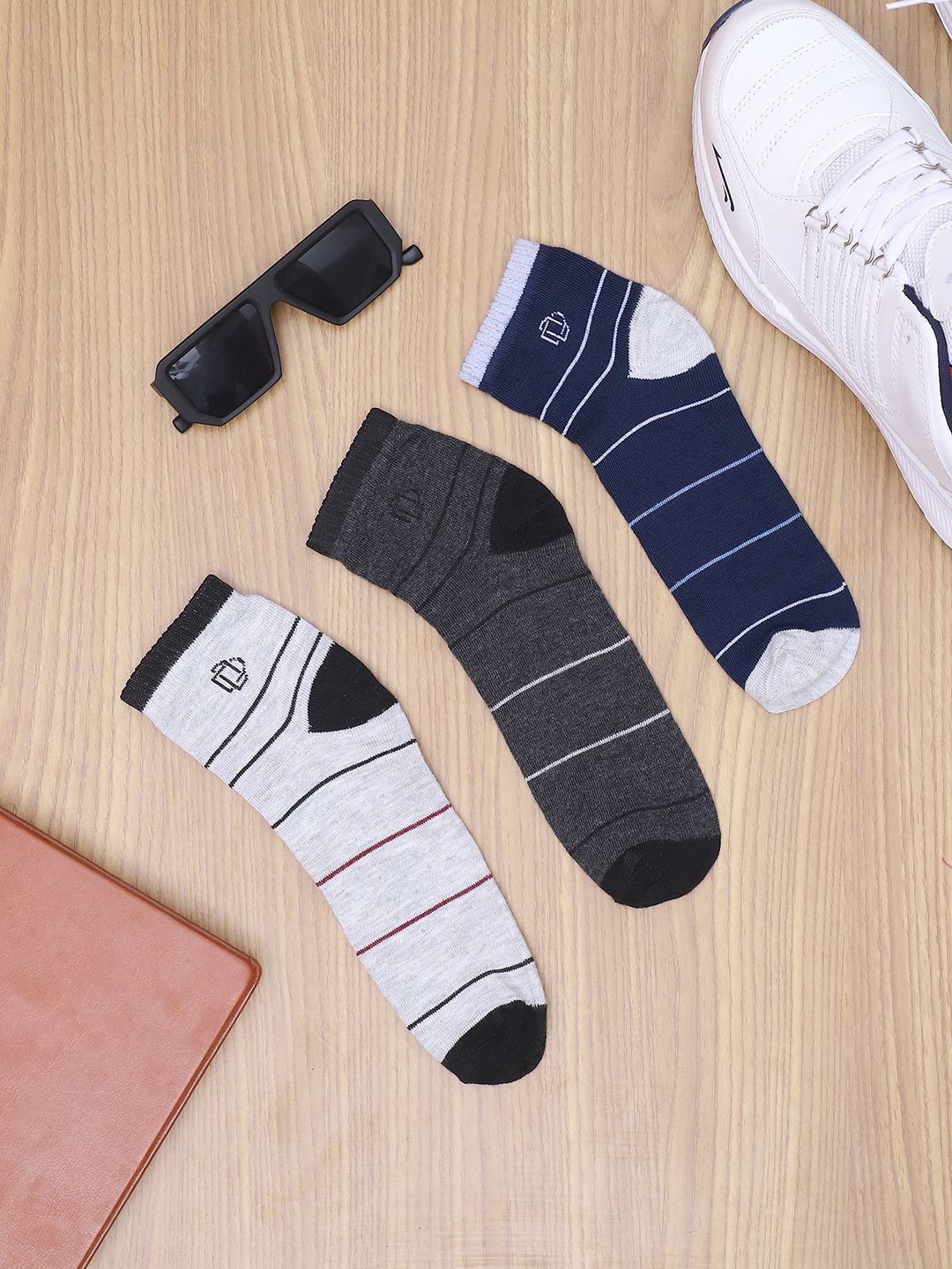 

VIMAL JONNEY Unisex Pack Of 3 Striped Ankle Length Cotton Socks, Grey