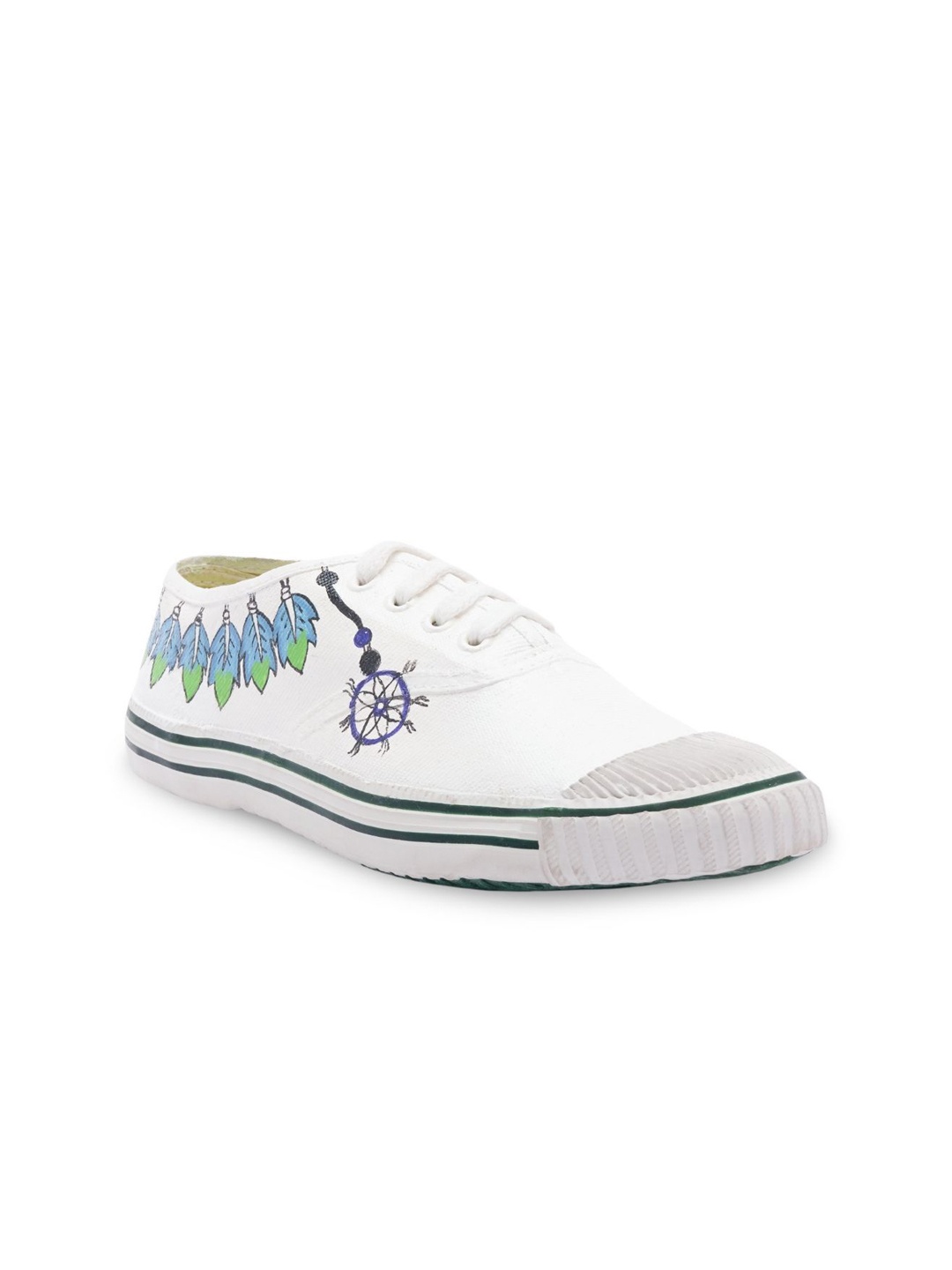 

Colour Kicks Unisex Feathers Handpainted Canvas Sneakers, White