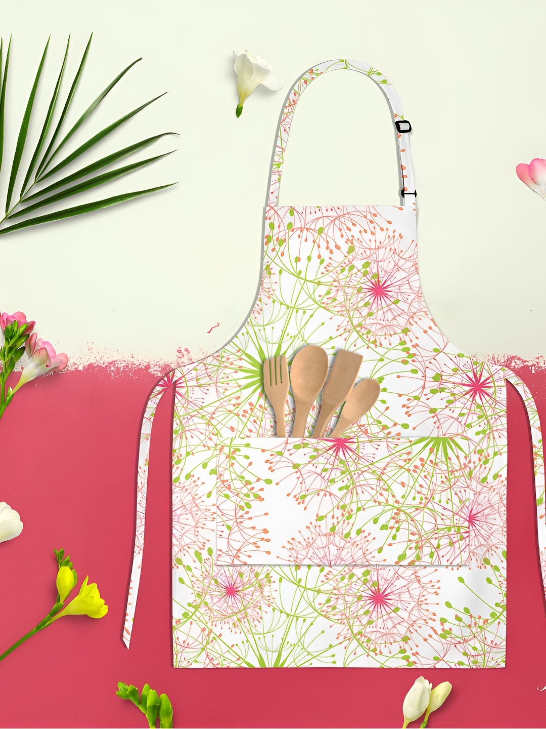 

ArtzFolio White & Green Printed Cotton Aprons