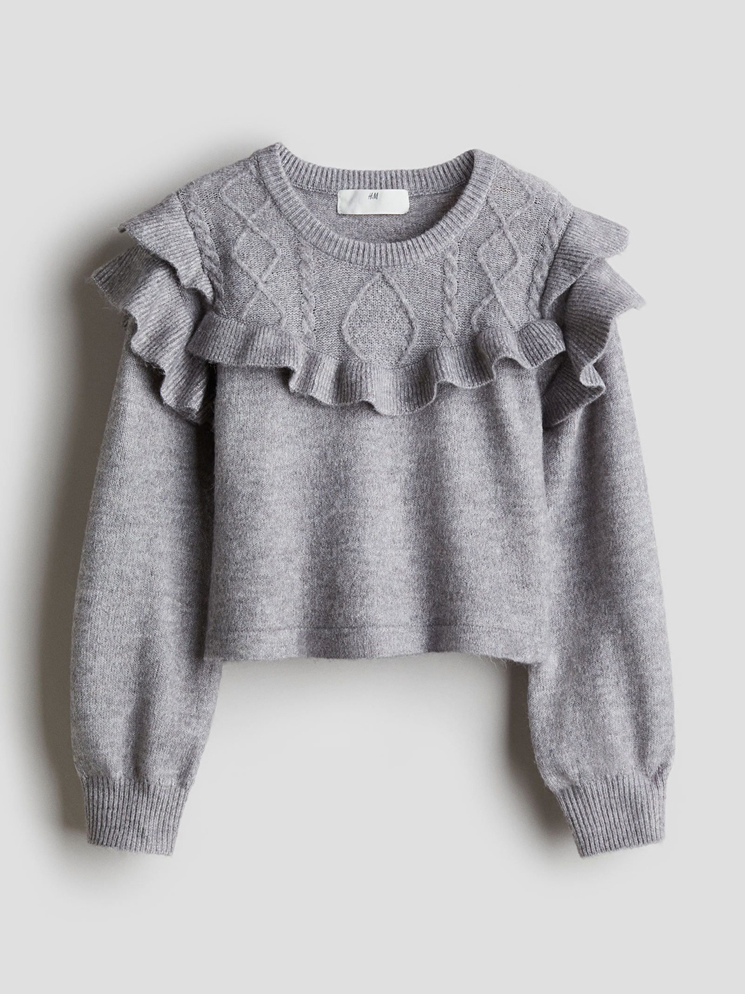 

H&M Girls Frill-Trim Jumper, Grey
