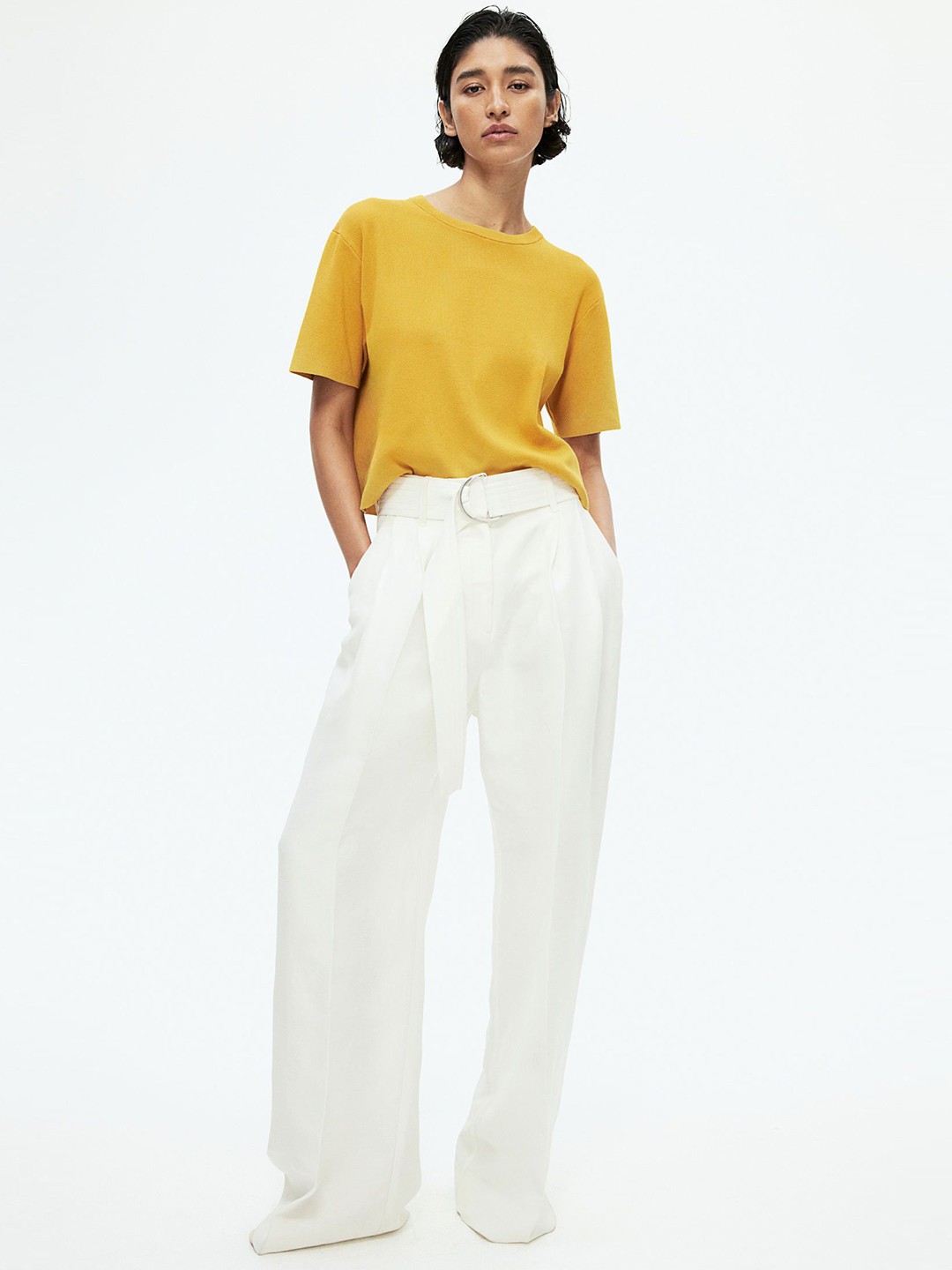 

H&M Fine-Knit T-Shirt, Yellow