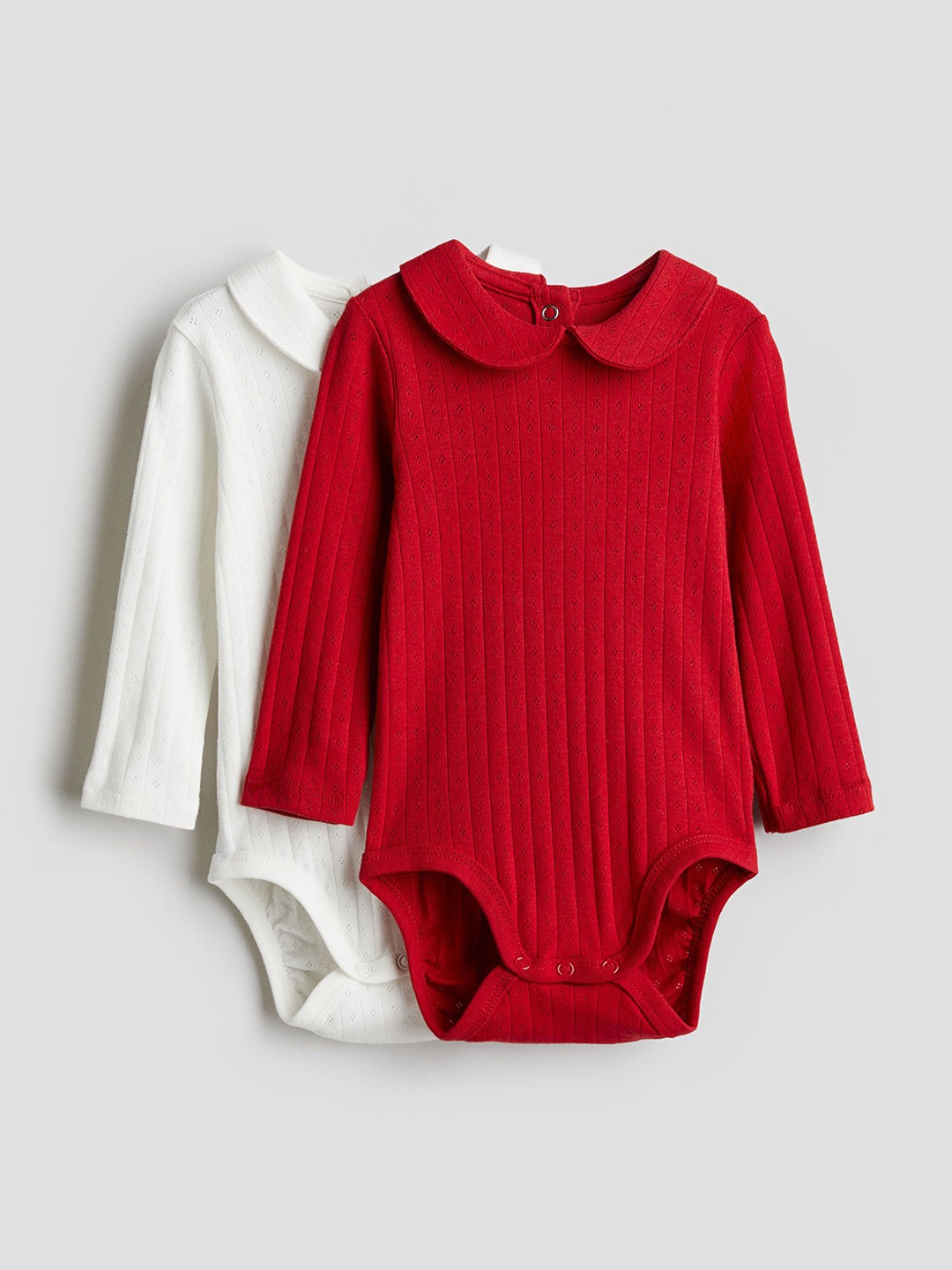 

H&M Infant Boys Pack Of 2 Pure Cotton Long Sleeved Bodysuit, Red