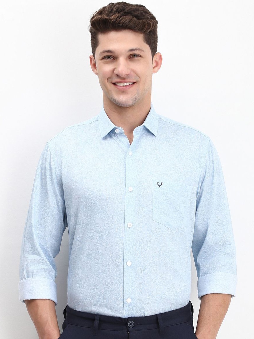 

Allen Solly Men Classic Spread Collar Floral Printed Cotton Slim Fit Formal Shirt, Blue