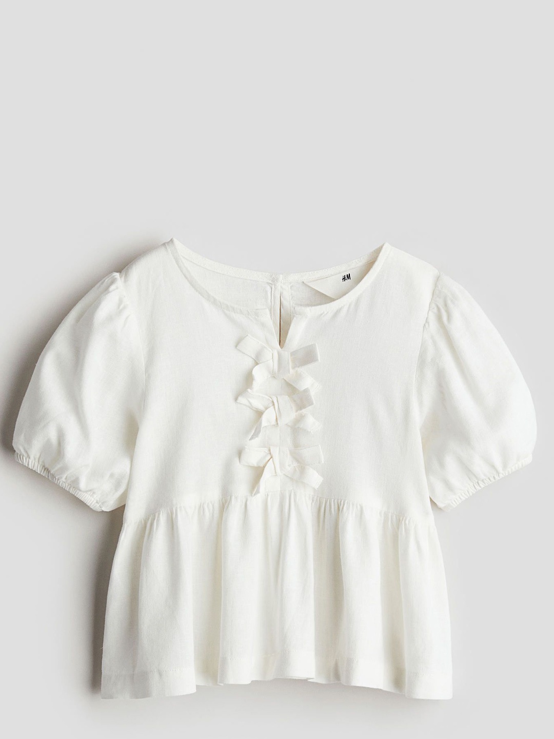 

H&M Girls Bow-Detail Peplum Blouse, White