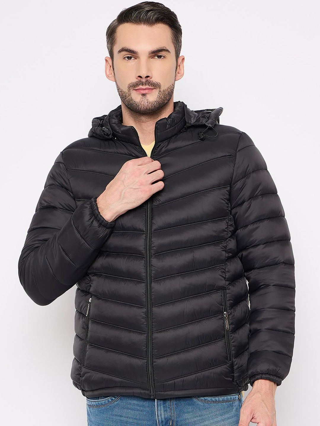 

Camey Men Hooded Solid Casual Puffer Jacket, Black