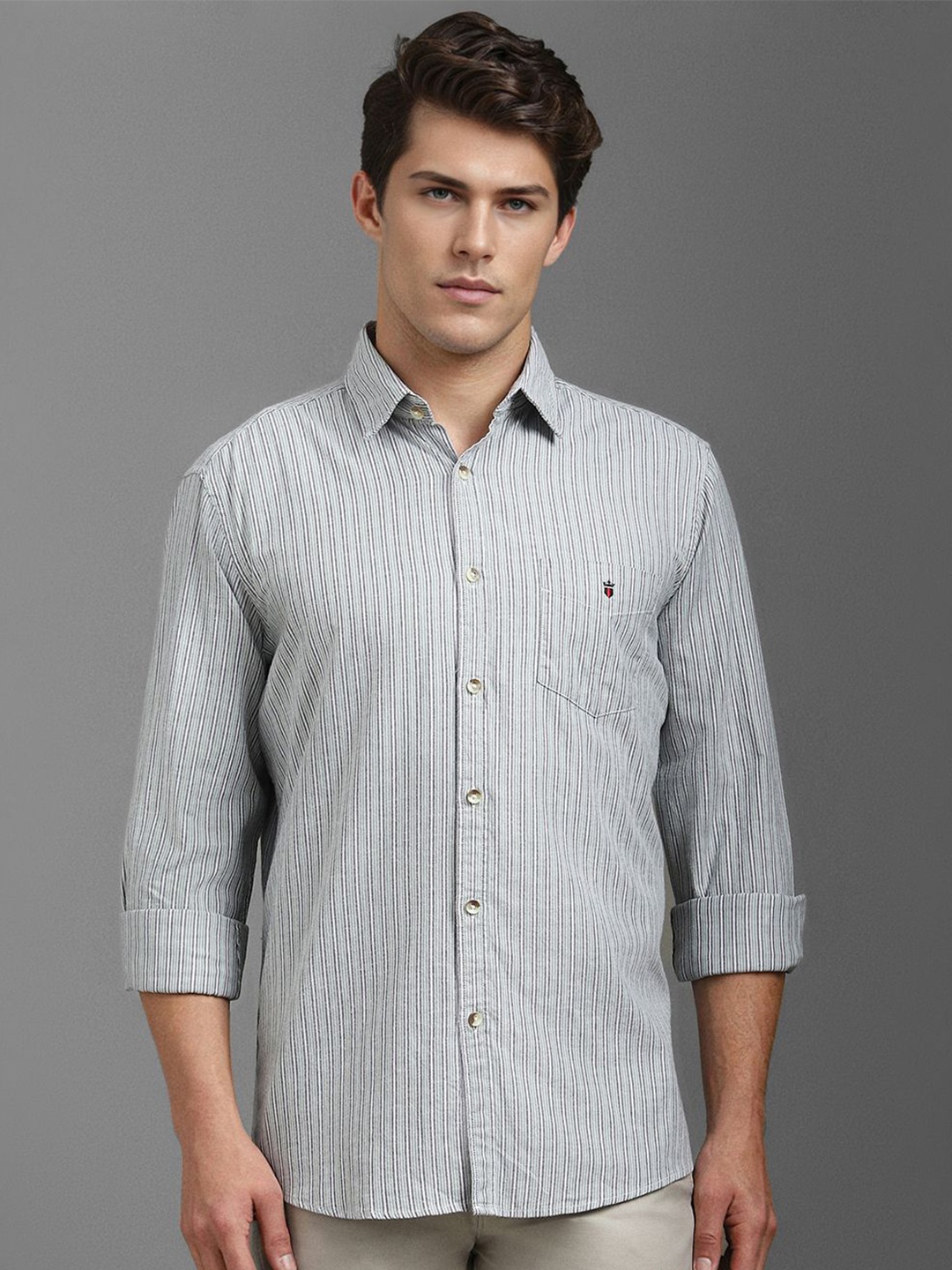 

Louis Philippe Sport Men Slim Fit Opaque Striped Casual Shirt, Grey