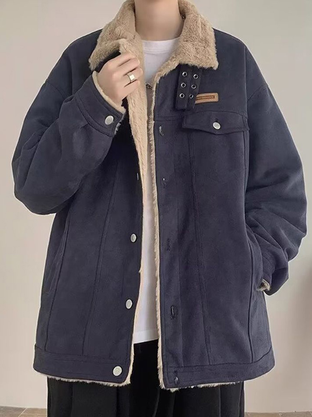 

StyleCast x Revolte Men Spread Collar Solid Casual Parka Jacket, Navy blue