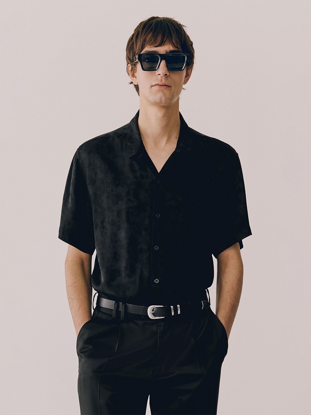 

H&M Jacquard-Weave Resort Shirt, Black