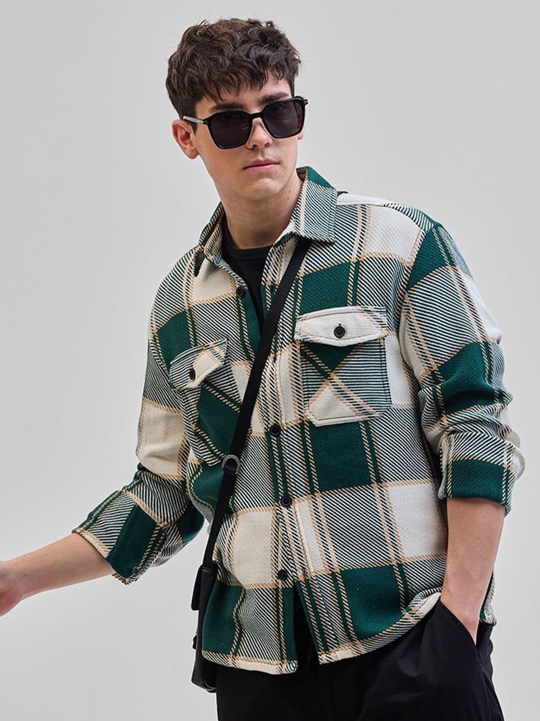 

Snitch Men Smart Spread Collar Tartan Checked Cotton Casual Shirt, Green