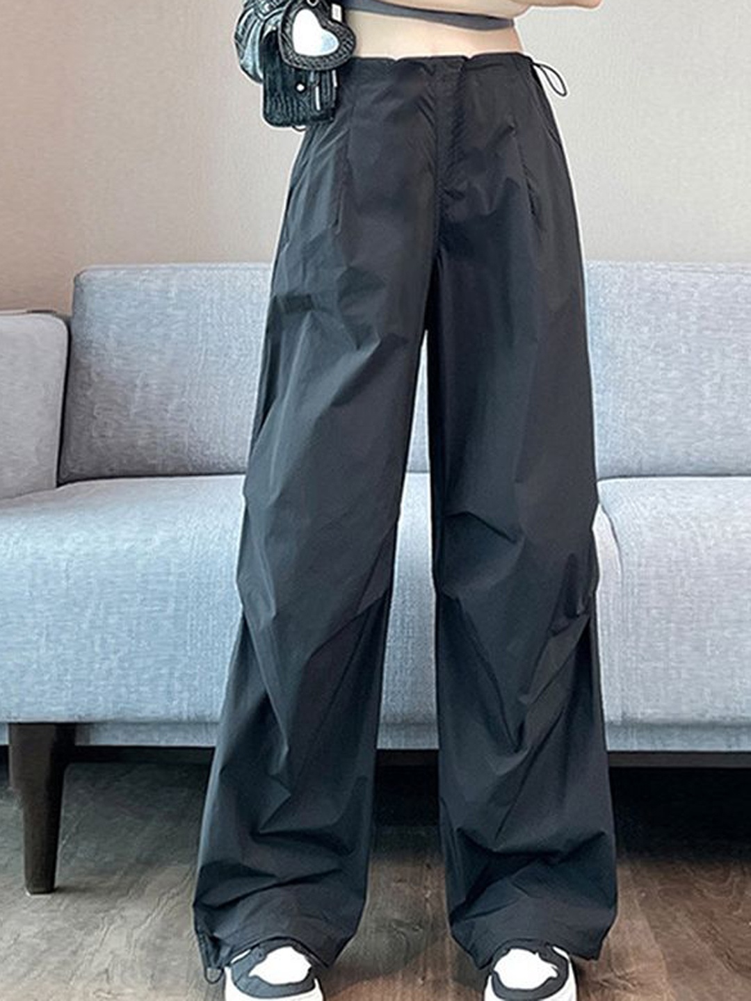 

LULU & SKY Women Straight Fit High-Rise Wide Leg Trousers, Black