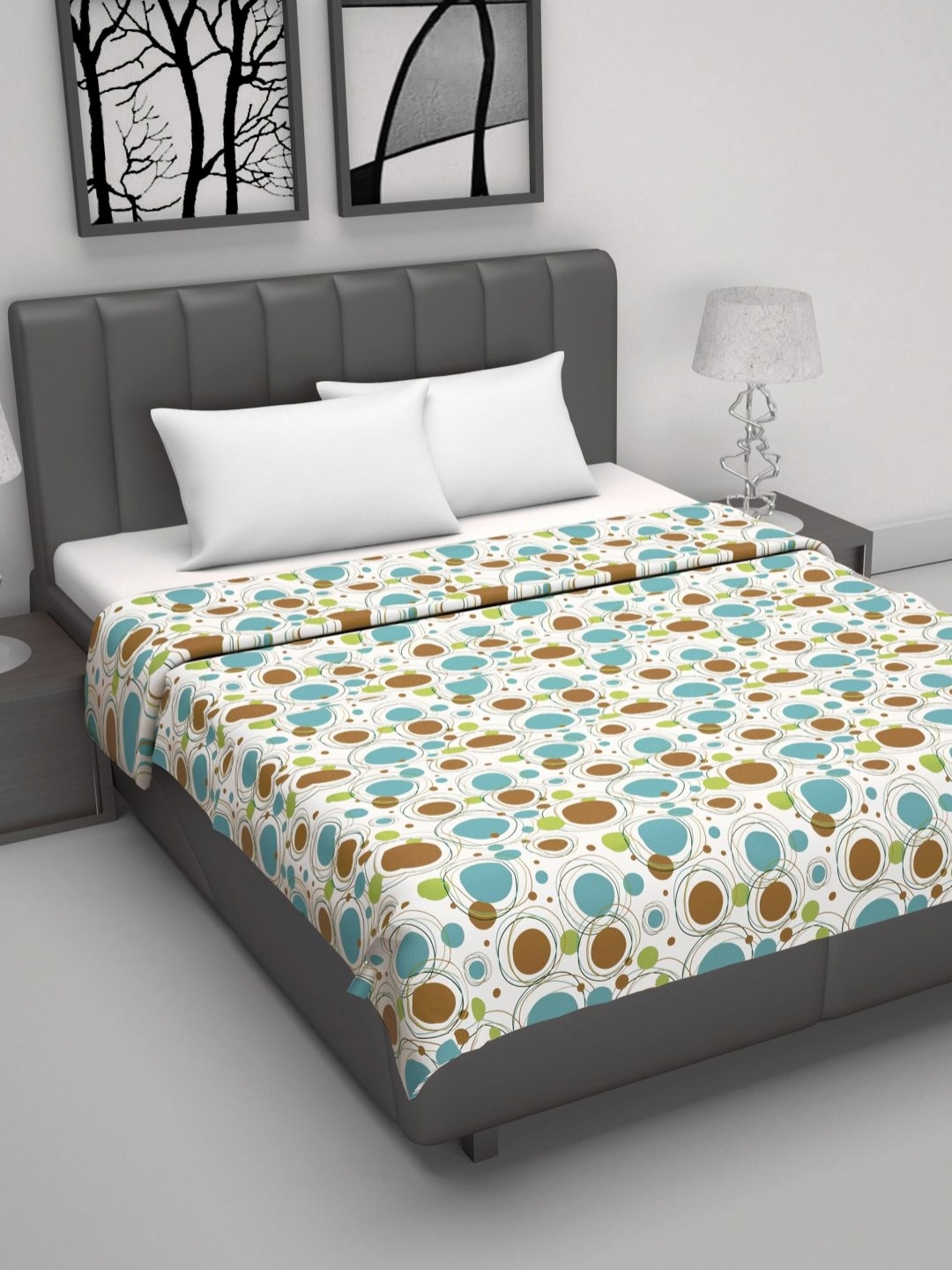 

Divine Casa Emrald White Printed Cotton AC Room Reversible 120 GSM Double Bed Dohar