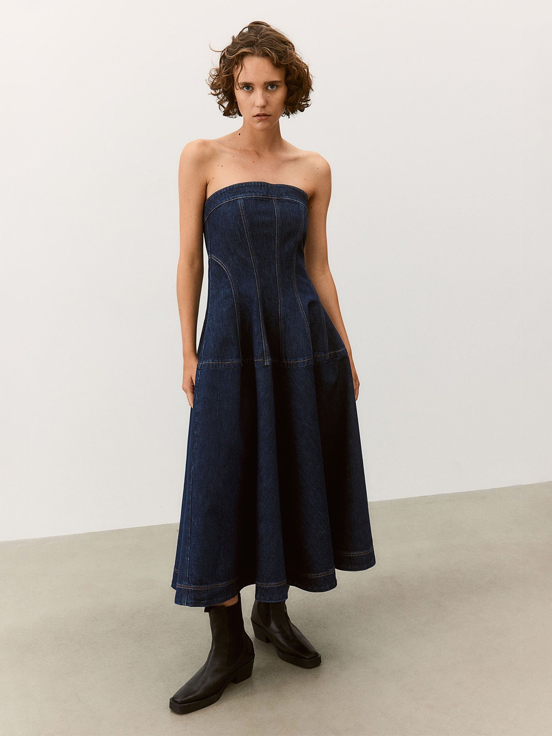 

H&M Women Denim Bandeau Dress, Blue