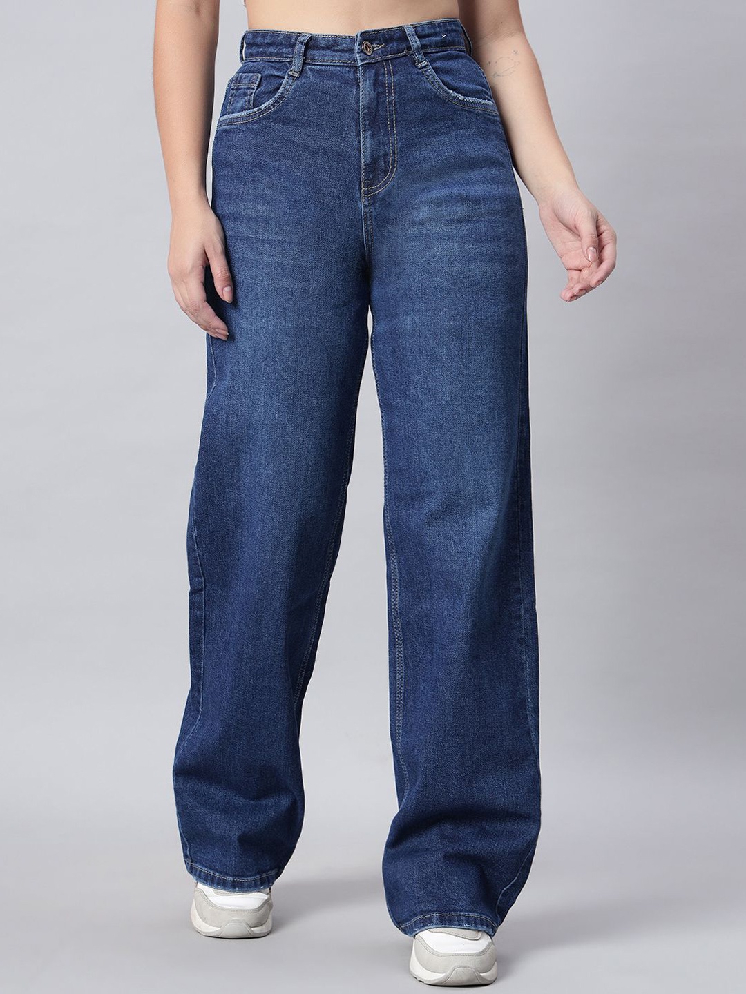 

AECK Women Original Relaxed Fit Wide Leg Cotton Jeans, Blue