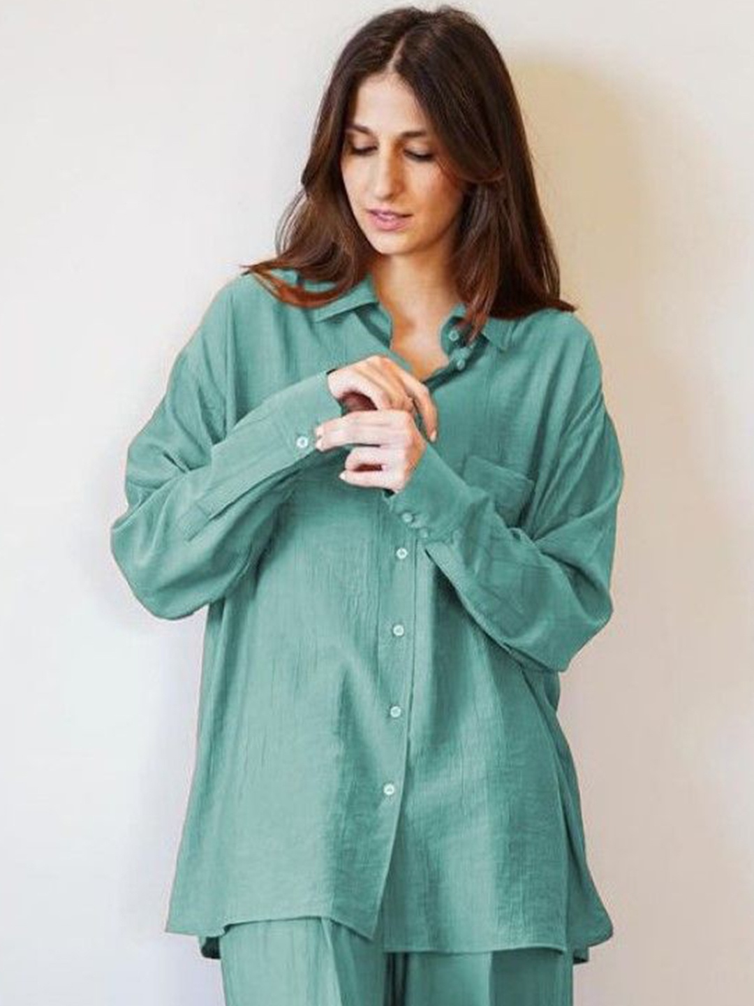 

AUTUMN LANE Pure Cotton Shirt With Trouser, Green