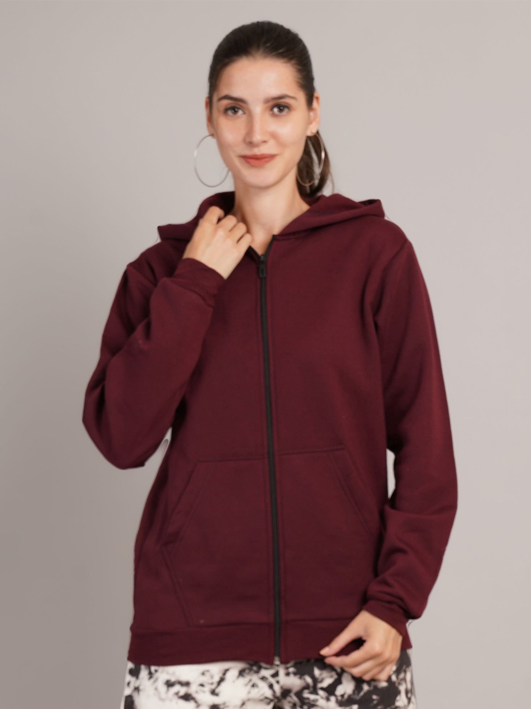 

Parona Women Front-Open Hooded Sweatshirt, Maroon