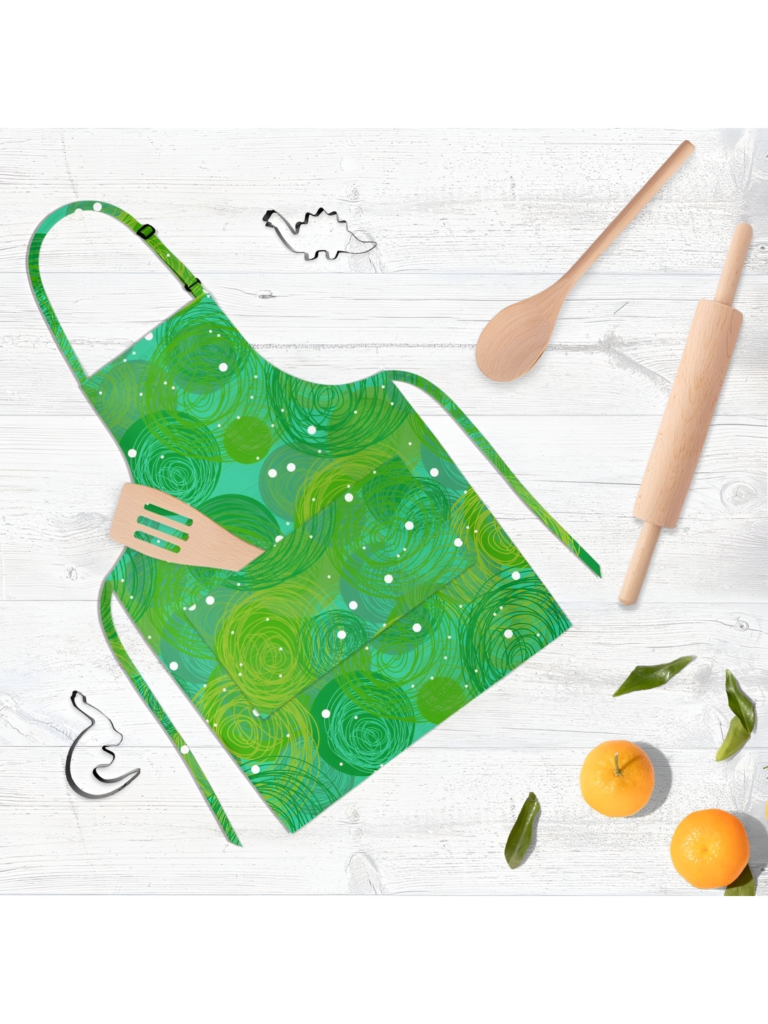 

ArtzFolio Green & White Printed Cotton Apron