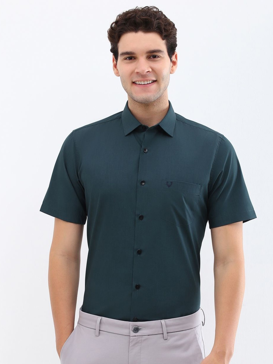 

Allen Solly Men Spread Collar Solid Cotton Slim Fit Formal Shirt, Green