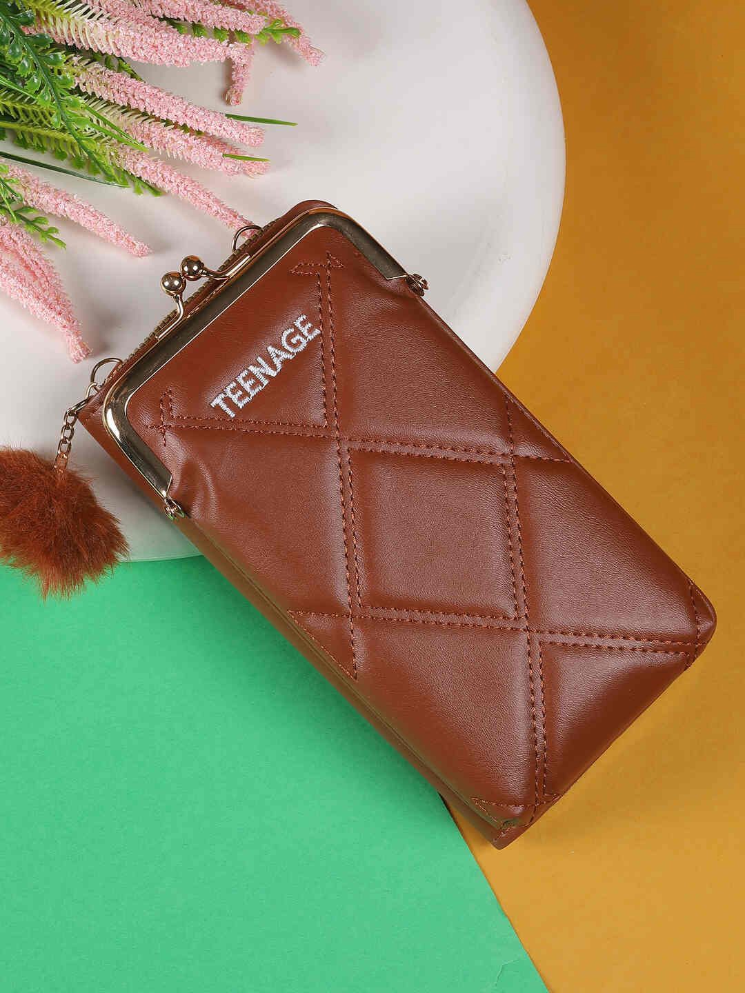 

WALKWAY by Metro Women Geometric Textured Zip Detail Zip Around Wallet, Brown