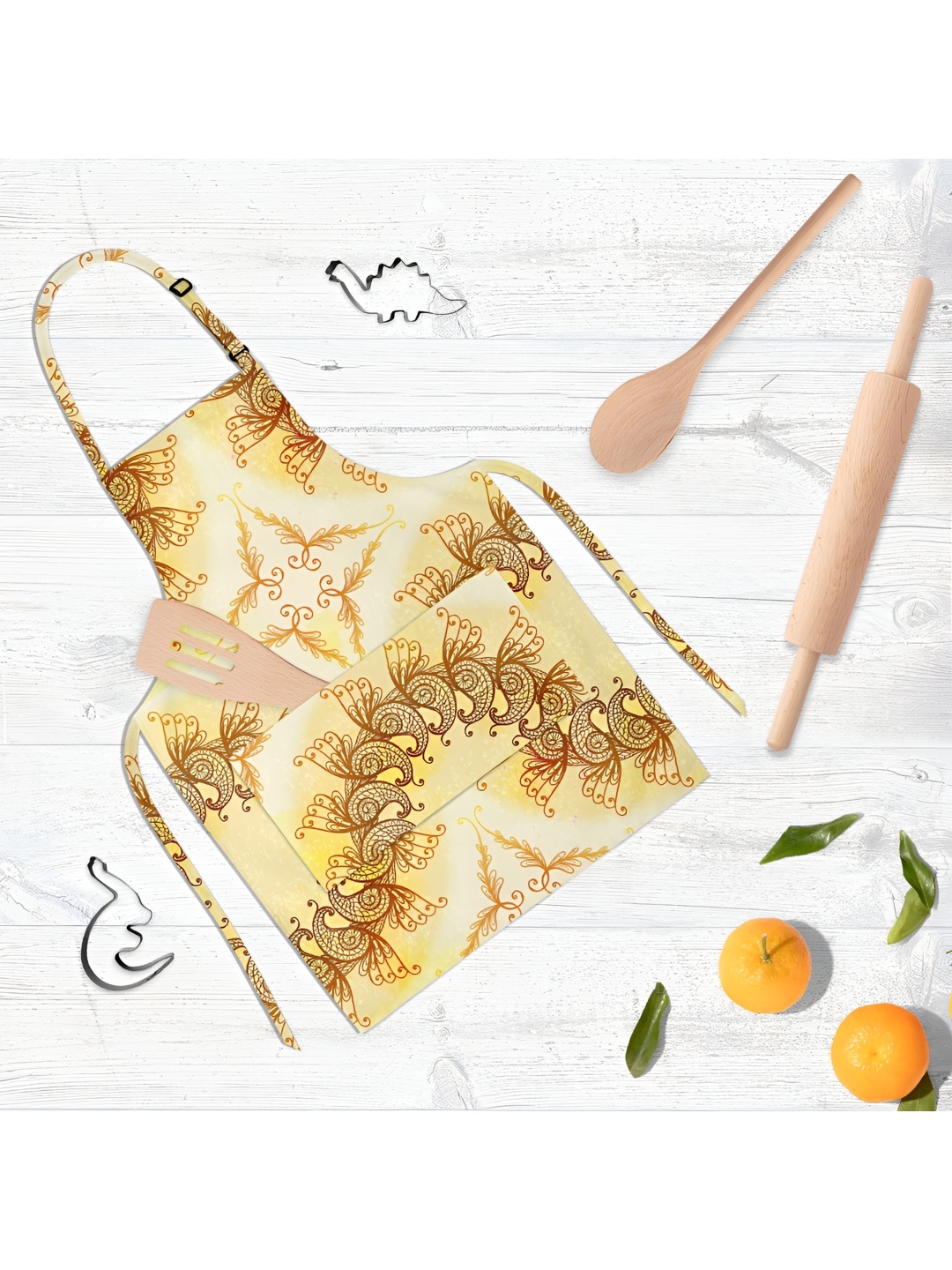 

ArtzFolio Beige & Yellow Printed Cotton Aprons