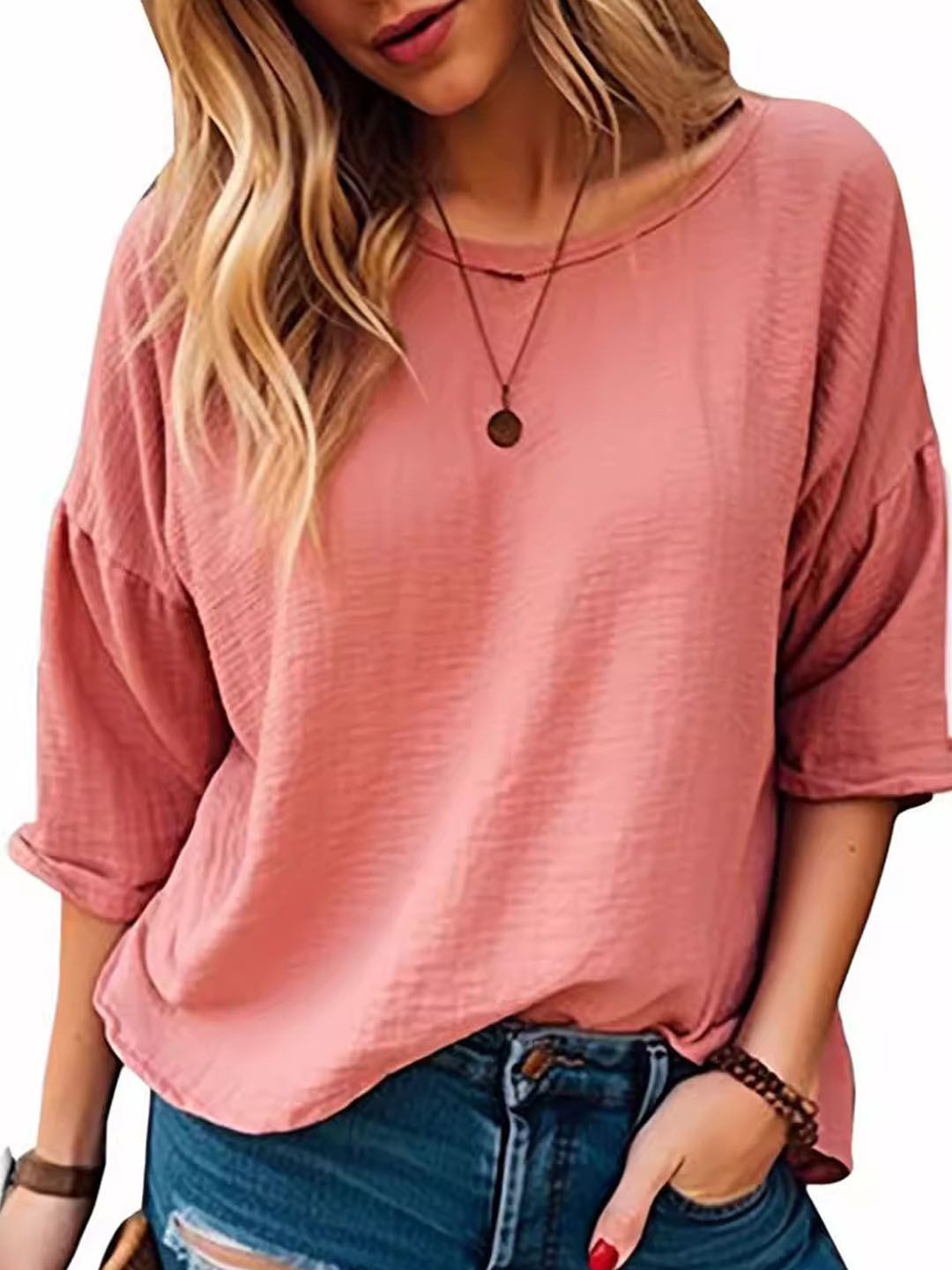 

StyleCast Women Extended Sleeves Round Neck Top, Pink