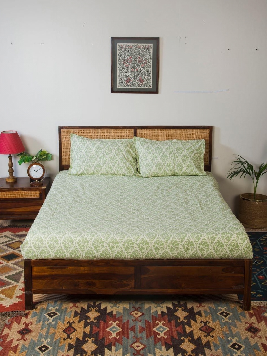 

Fabindia Green Ethnic Motifs 140 TC Single Bedsheet with 1 Pillow Covers 1.5 m x 2.5 m
