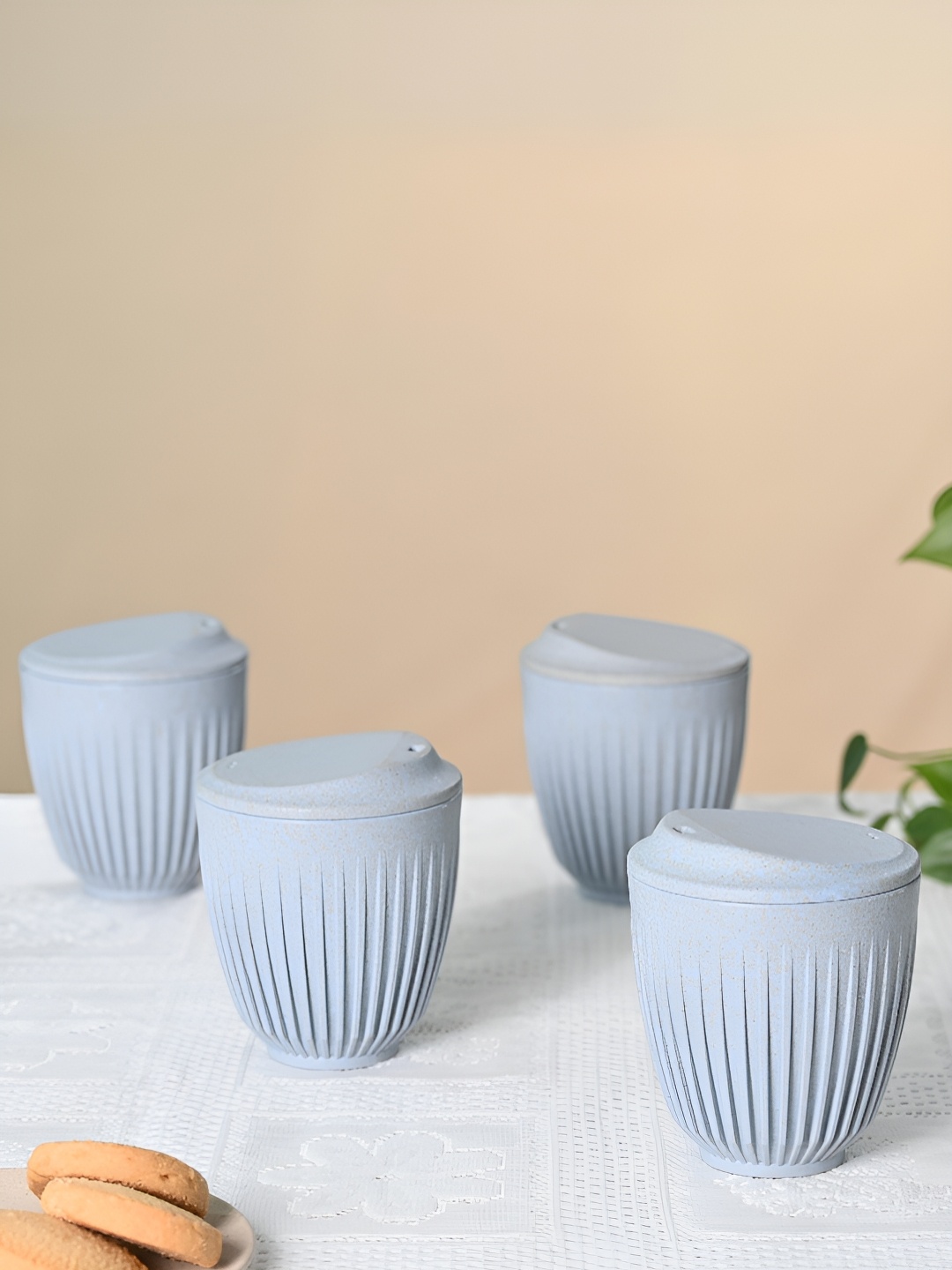 

eha Blue 4 Pieces Textured Matte Mugs 250 ml each