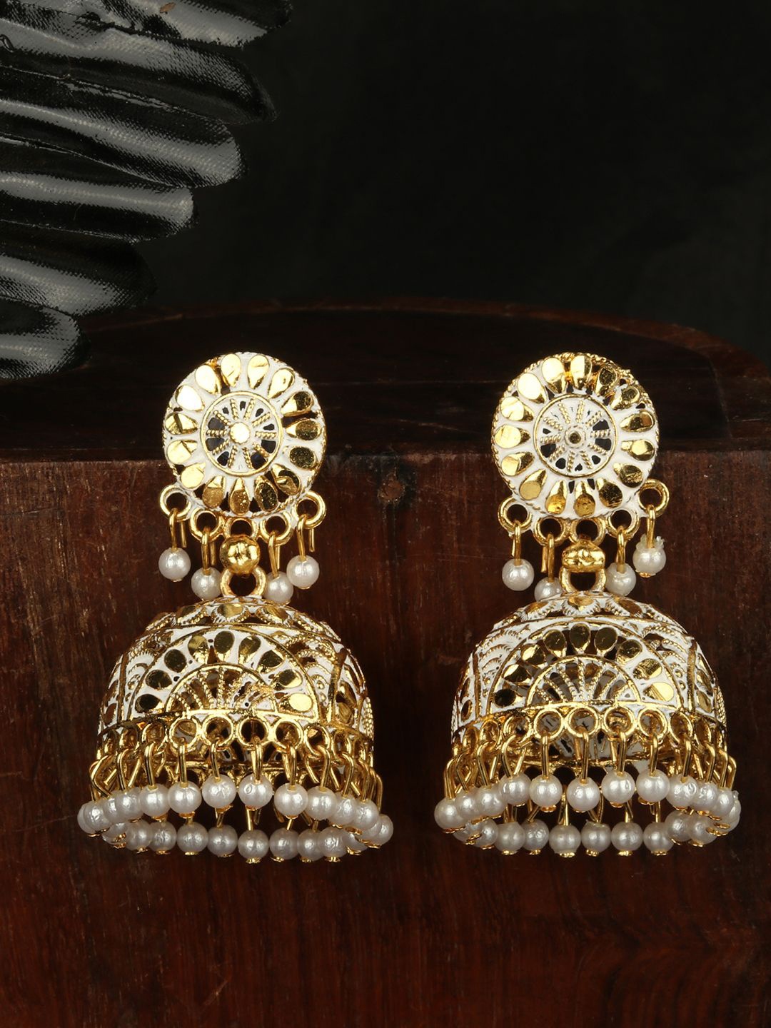 

Anouk Gold-Plated Beaded Dome Shaped Jhumkas