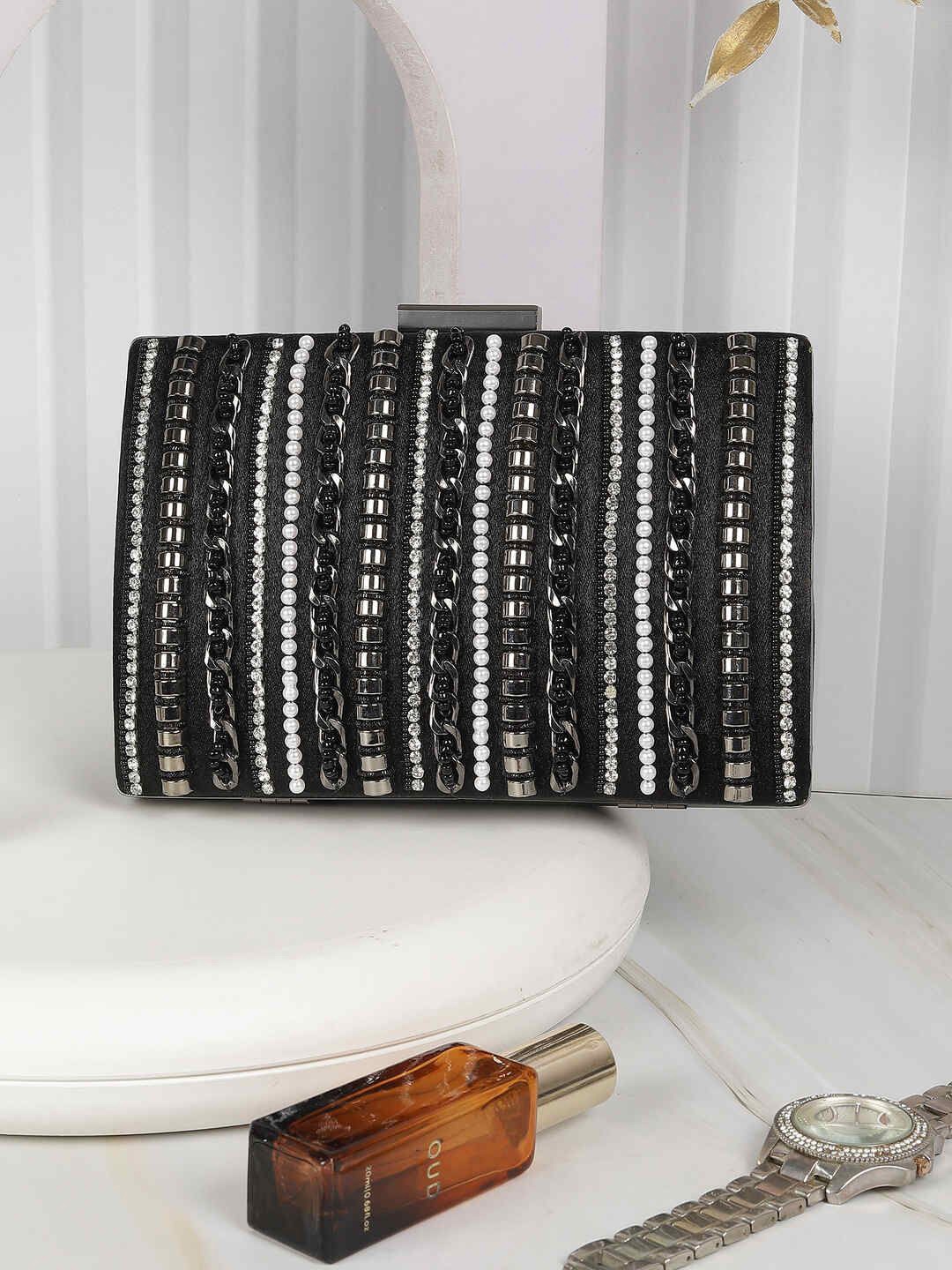 

Mochi Embellished Box Clutch, Grey